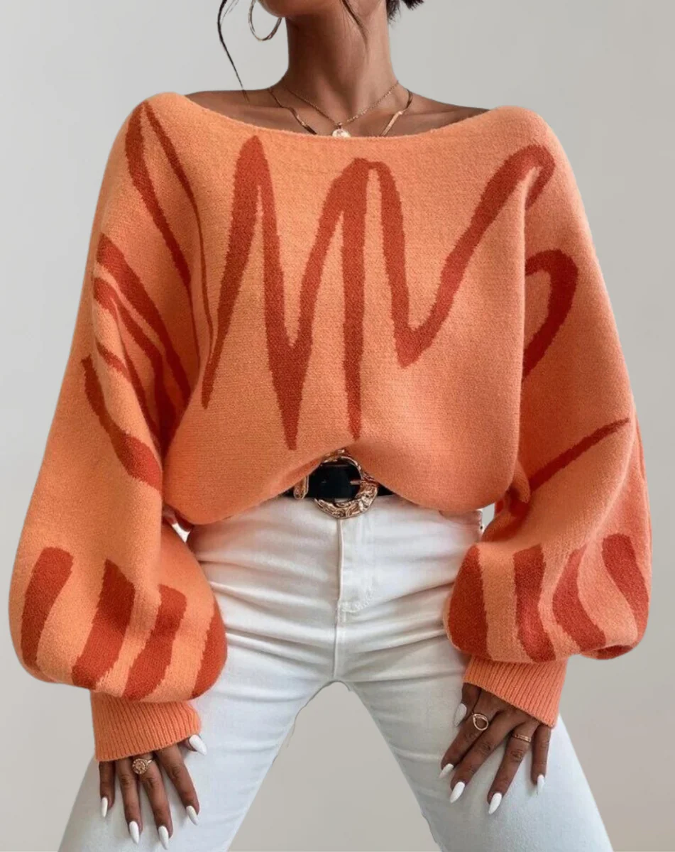 Knitted Lantern Sleeve Off-Shoulder Top