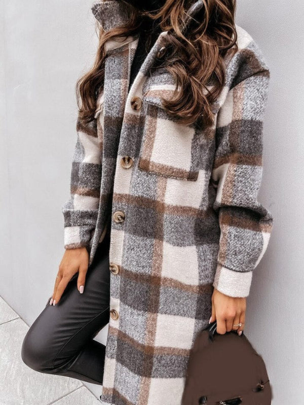 Oversized Checkered Wool Blend Jacket
