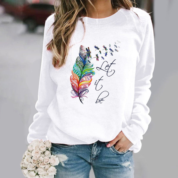 Feather Print Relaxed Fit Crew Neck Sweatshirt