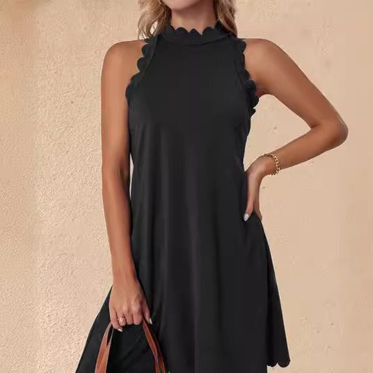 Soft Cotton Scalloped A-Line Mini Dress