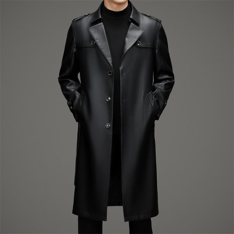 Single-Breasted Slim Fit Leather Trench Coat