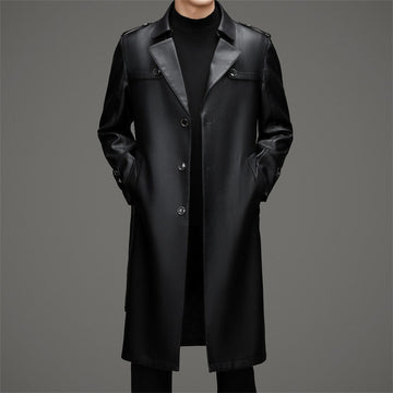 Single-Breasted Slim Fit Leather Trench Coat