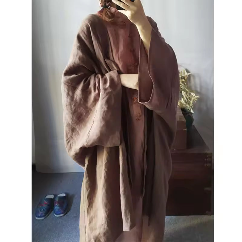 Cotton Linen Loose Fit Open Front Coat