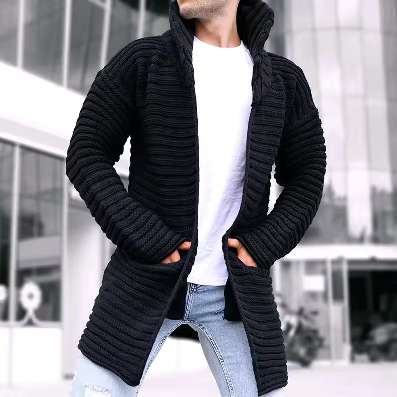 Wool Ribbed Turtleneck Knitted Cardigan