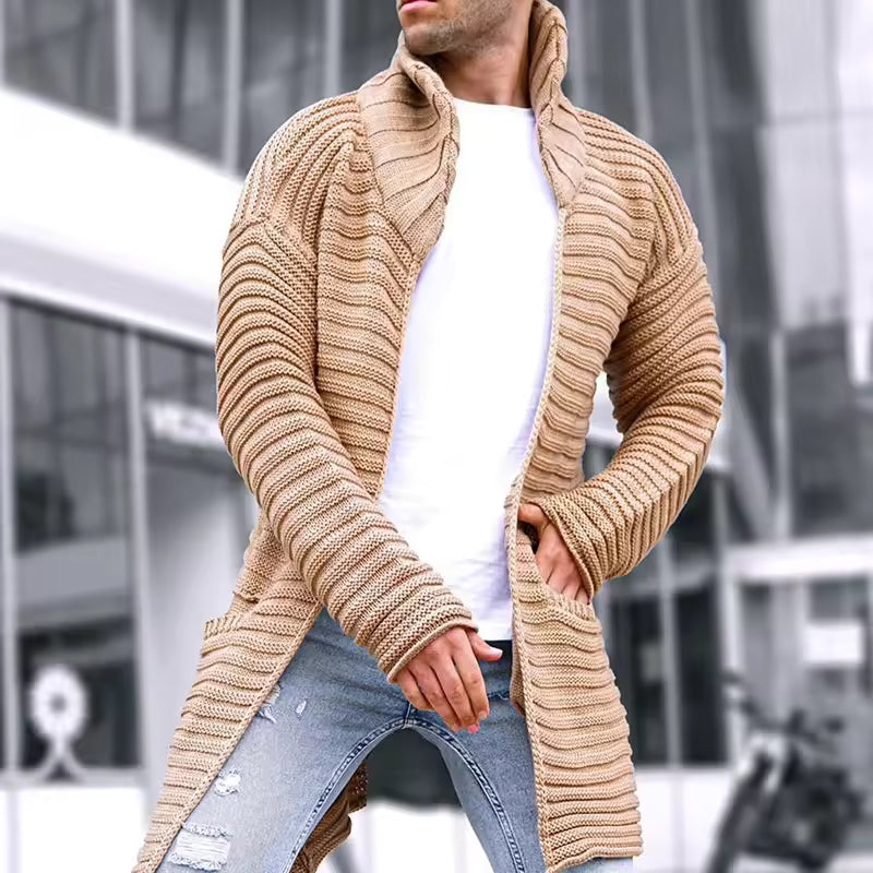 Wool Ribbed Turtleneck Knitted Cardigan