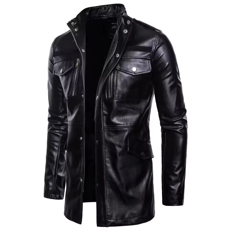 High Collar Tailored Fit Leather Jacket