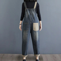 Women's Denim Overalls - Loose Fit - Patchwork Design - Adjustable Straps - With Pockets