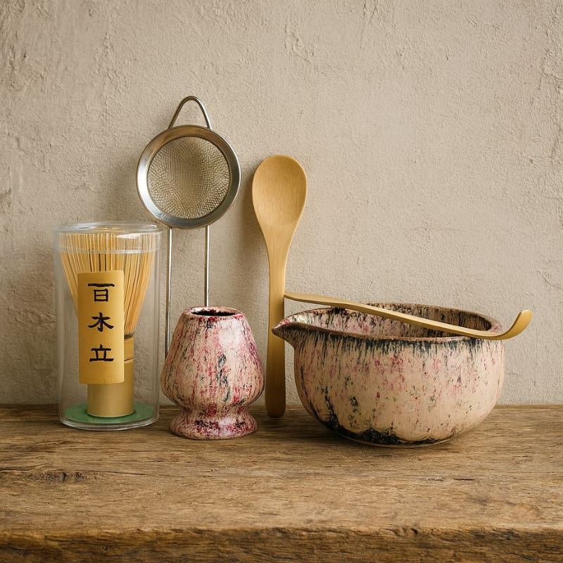 Bamboo Matcha Whisk Set With Ceramic Bowl