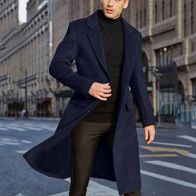 Tailored Wool Blend Notched Lapel Overcoat