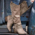 Women's Cowboy Boots - Suede Texture - Pointed Toe - Low Heel - Embroidery Details