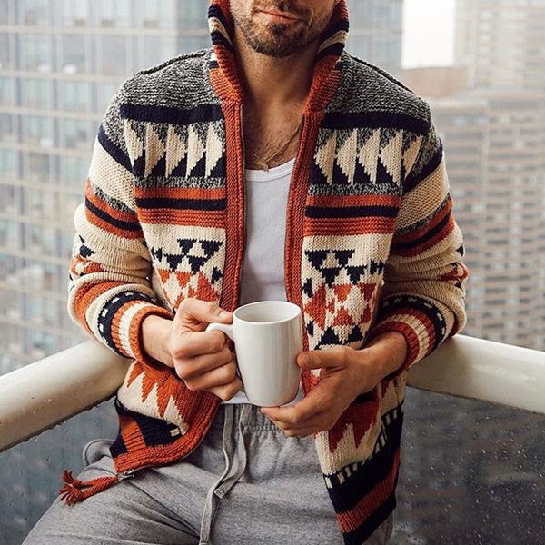 Wool Knit Tribal Pattern Relaxed Fit Cardigan