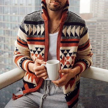 Wool Knit Tribal Pattern Relaxed Fit Cardigan