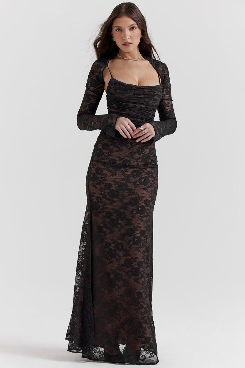 Dame Blondekjole - Elegant Corset-Design - Langærmet - Figursyet Aftenkjole