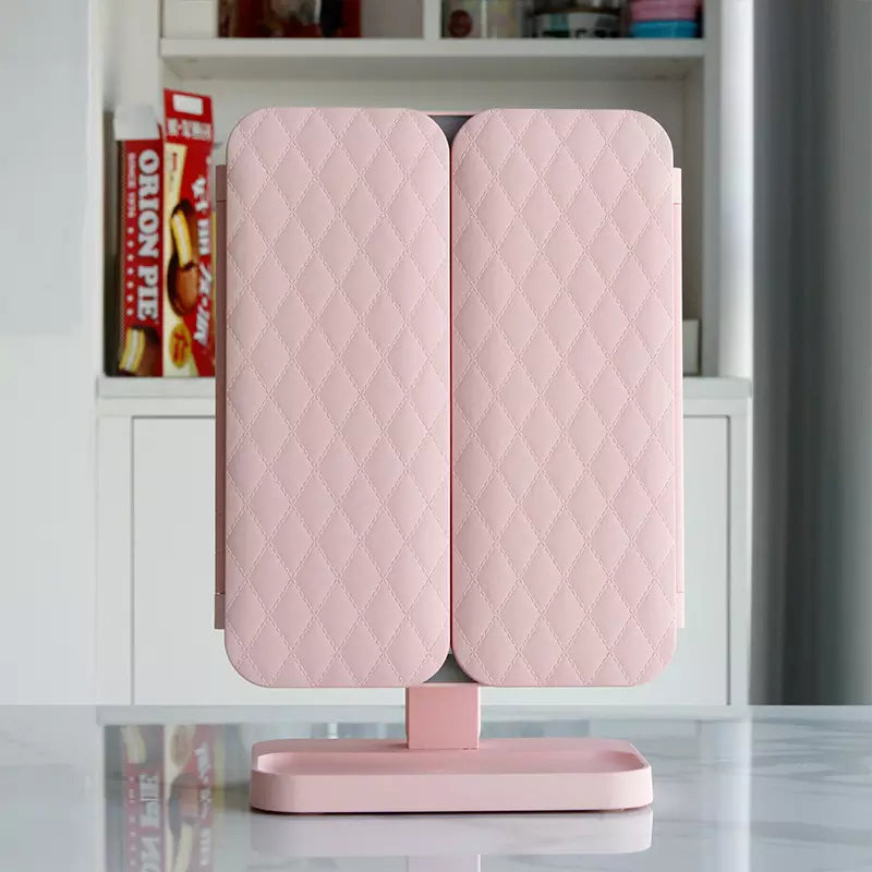 Glass Quilted LED Tri-Fold Make-Up Mirror
