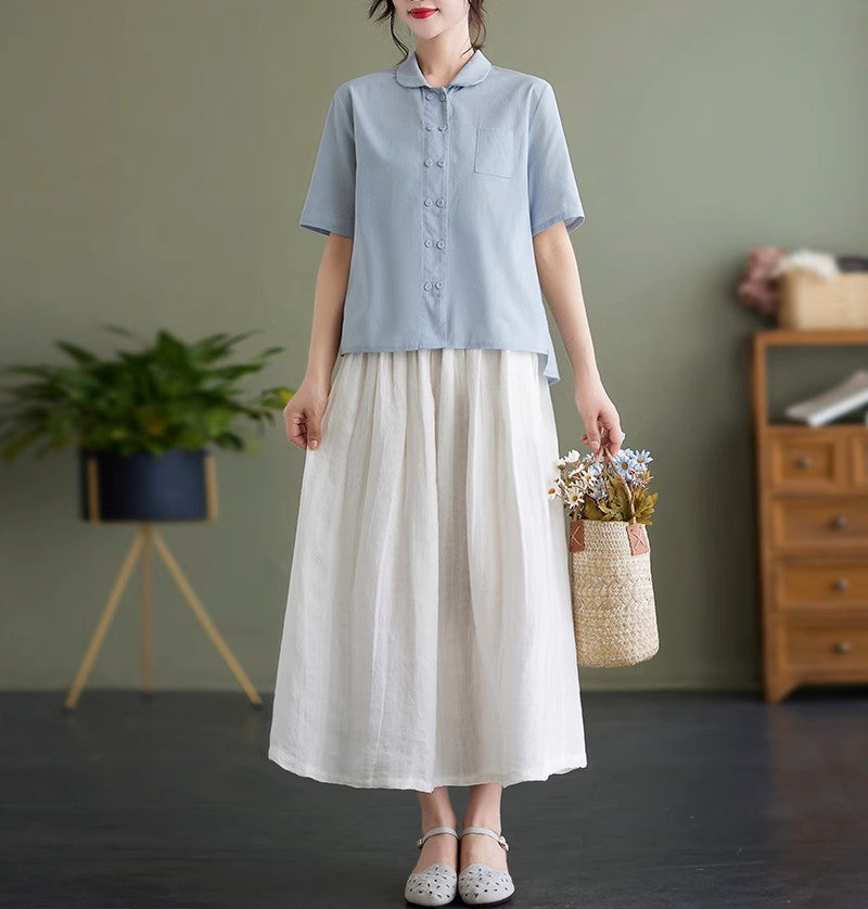 Cotton Linen Relaxed Fit Shirt Blouse