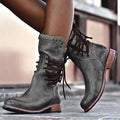 Women's Leather Boots – Mid-Height – Lace-Up Closure – Stud Styling – Sturdy Sole