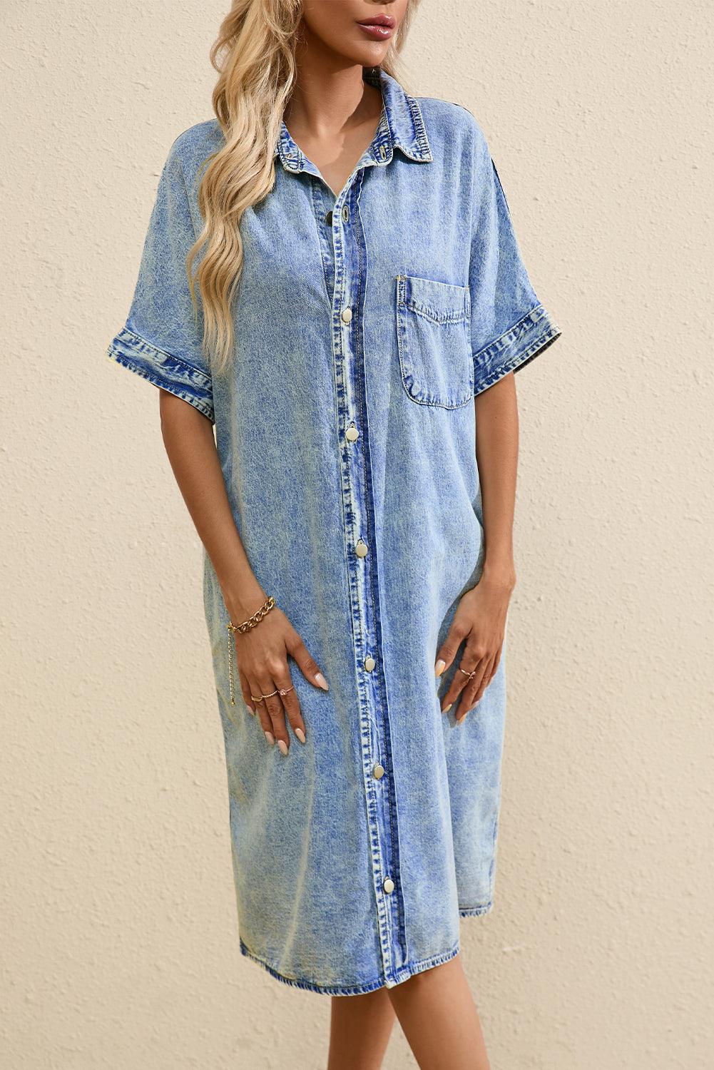 Oversized Denim Short Sleeve Shirt Dress