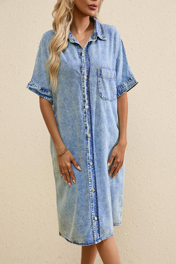 Oversized Denim Short Sleeve Shirt Dress
