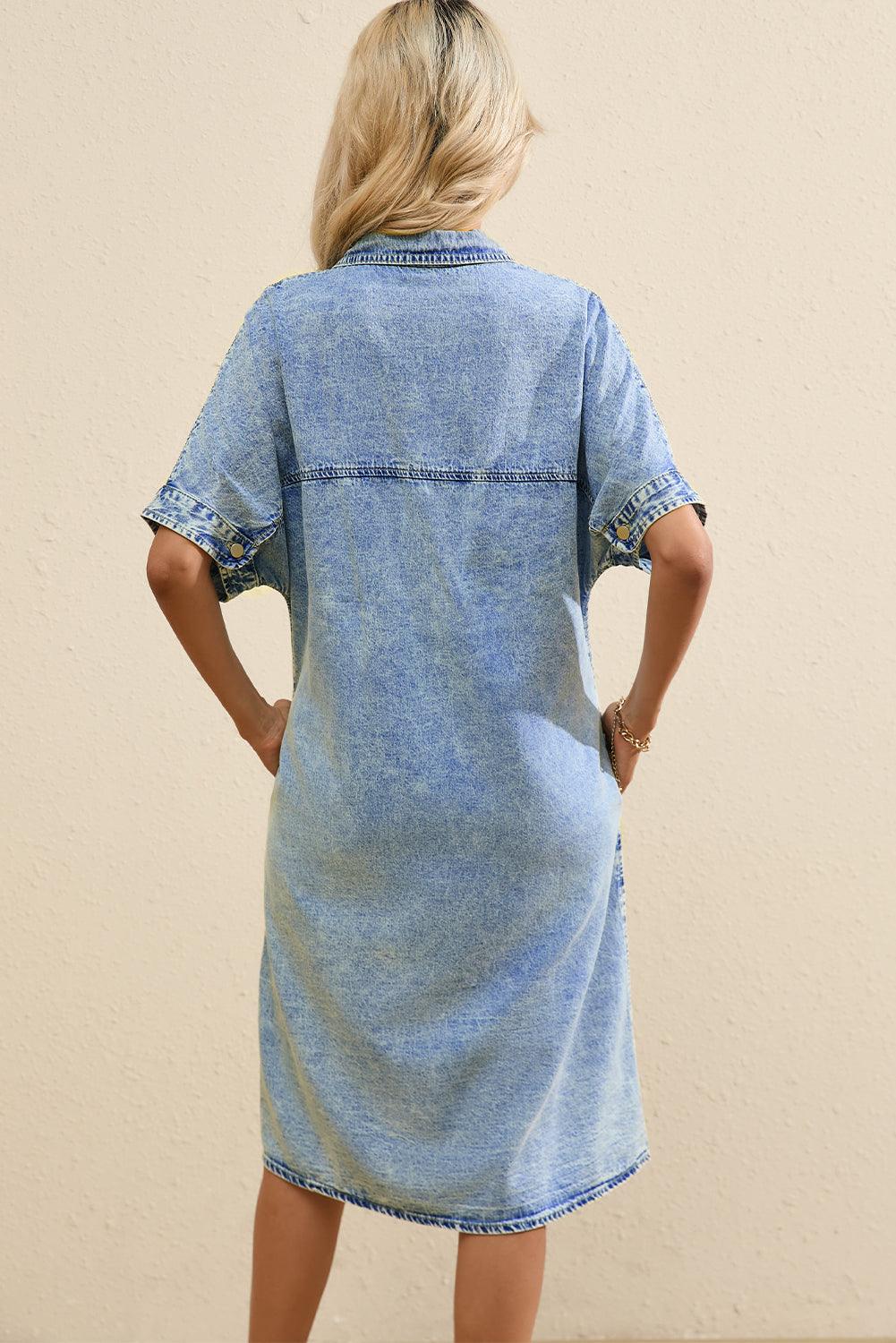Oversized Denim Short Sleeve Shirt Dress