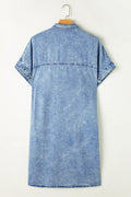 Women's Shirt Dress - Comfortable Denim - Oversized Fit - Short Sleeves - Button Closure