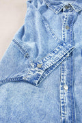 Women's Shirt Dress - Comfortable Denim - Oversized Fit - Short Sleeves - Button Closure