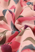 Women's Maxi Dress - Floral Print - V-neck with Ruffles - Long Sleeves - Fitted Waist