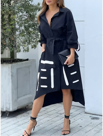 Defined Waist Midi Shirt Dress