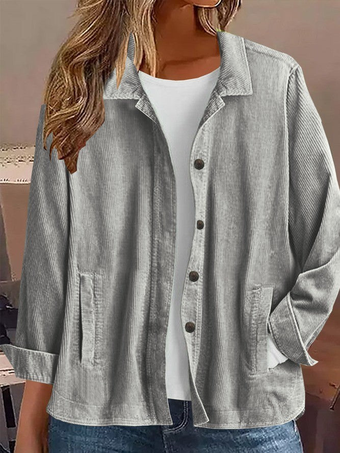 Ribbed Texture Relaxed Fit Shirt Collar Jacket