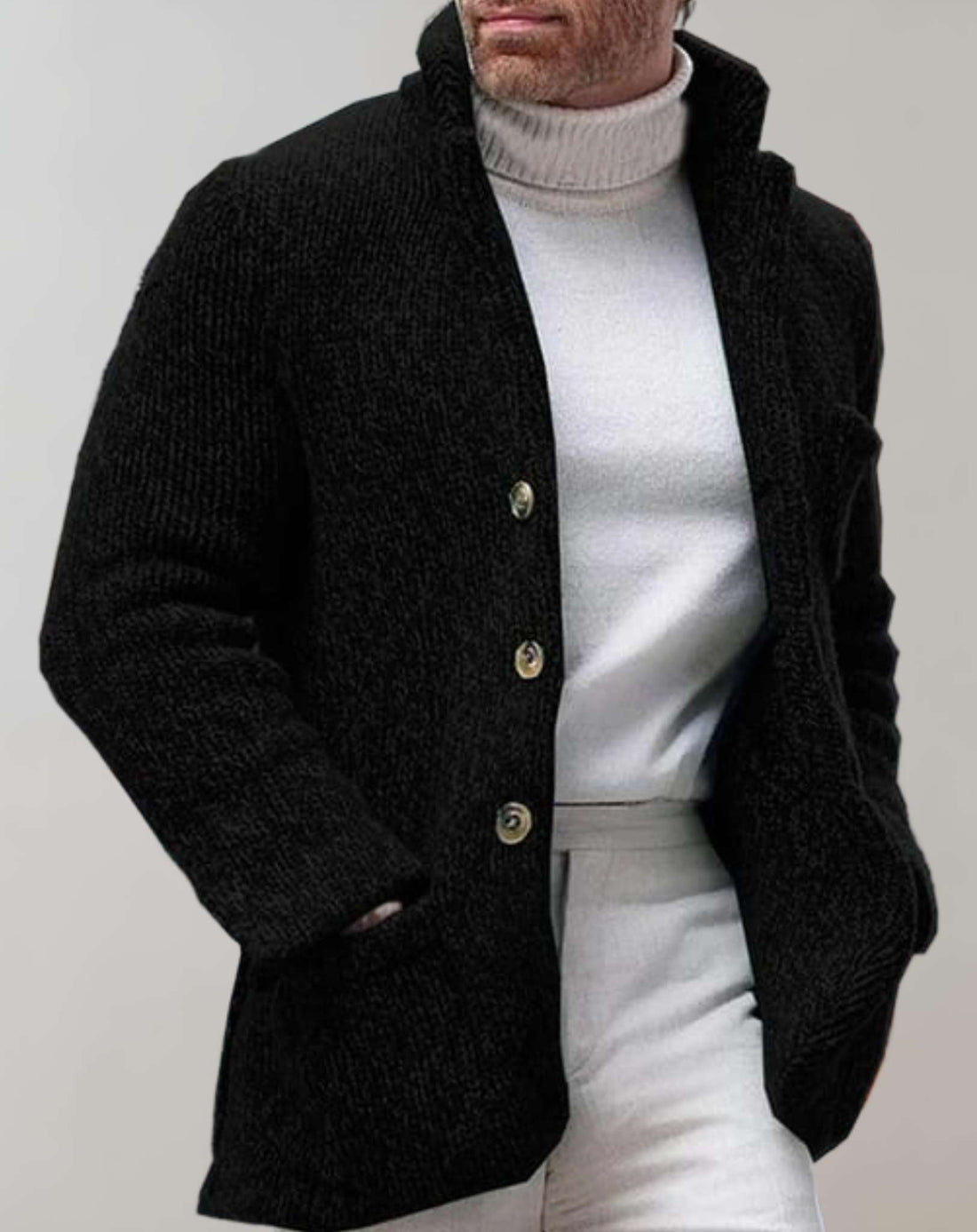 Standing Collar Chunky Knit Wool Cardigan