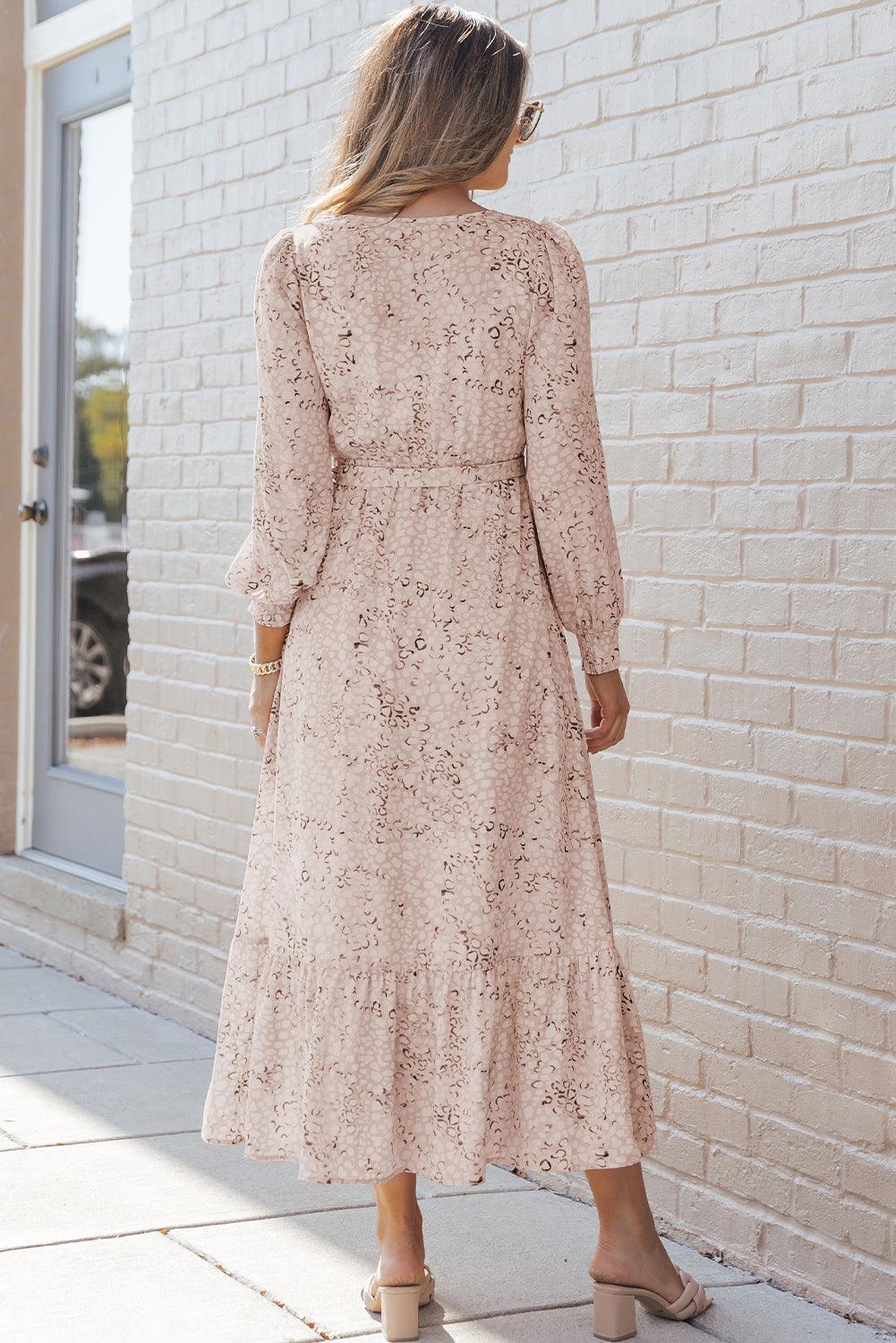 Women's Maxi Dress - V-Neck Wrap Design - Tie Belt - Long Puff Sleeves - Airy Fit