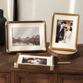 Tabletop Wood Photo Frame Brass Corner Caps