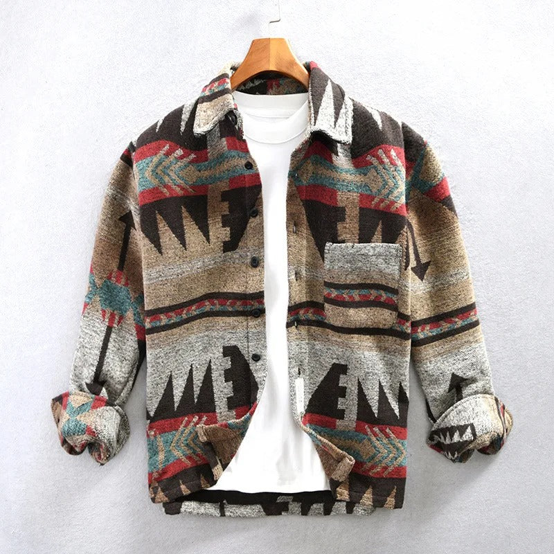 Woven Cotton Geometric Pattern Shirt Jacket