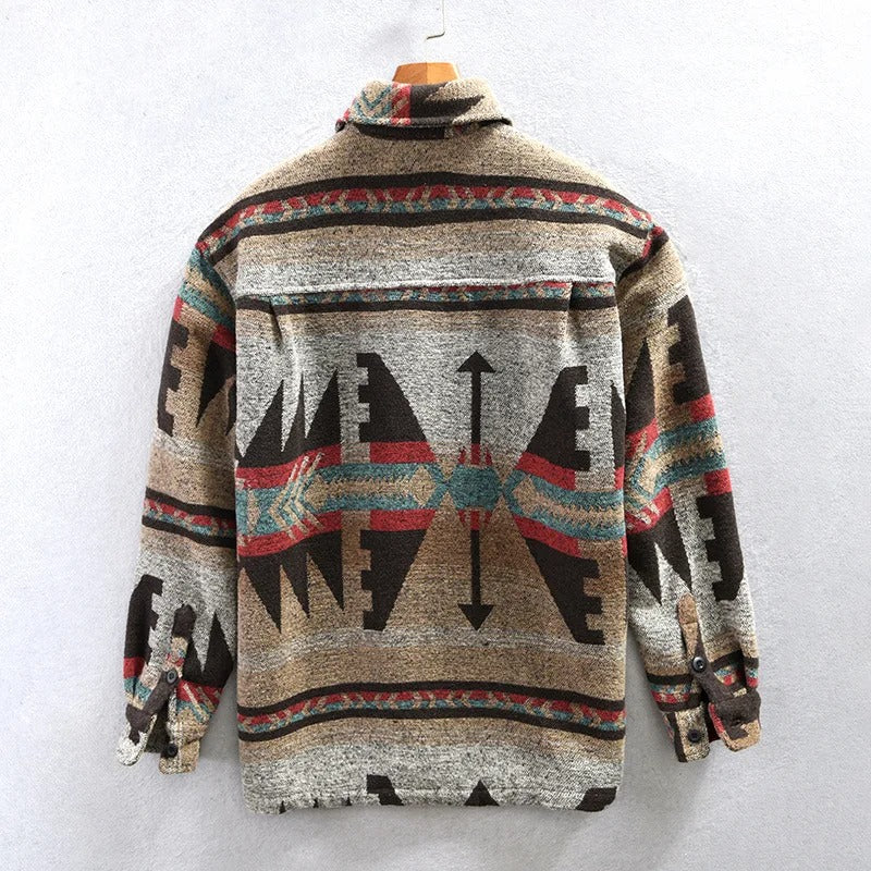 Woven Cotton Geometric Pattern Shirt Jacket
