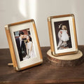 Tabletop Wood Photo Frame Brass Corner Caps
