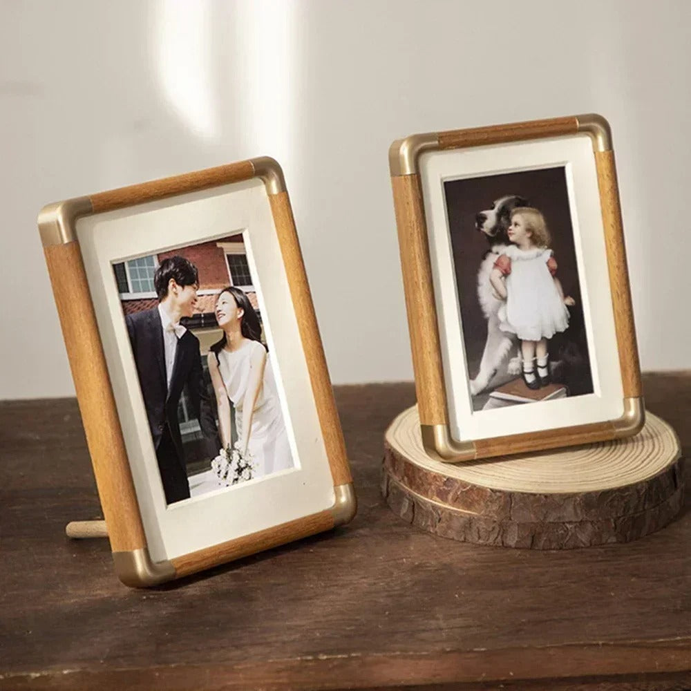 Tabletop Wood Photo Frame Brass Corner Caps