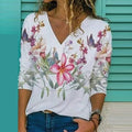 Women's Blouse – Loose Fit – Breathable Material – V-Neck – Floral Pattern