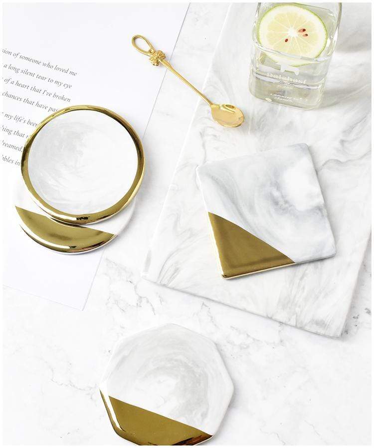 Marble Minimalist Stackable Metal-Accented Coaster