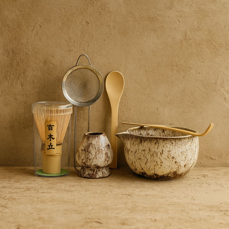 Bamboo Matcha Whisk Set With Ceramic Bowl