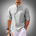 Men's Shirt - Relaxed Fit - Mandarin Collar - Long Sleeves with Roll-Up Function