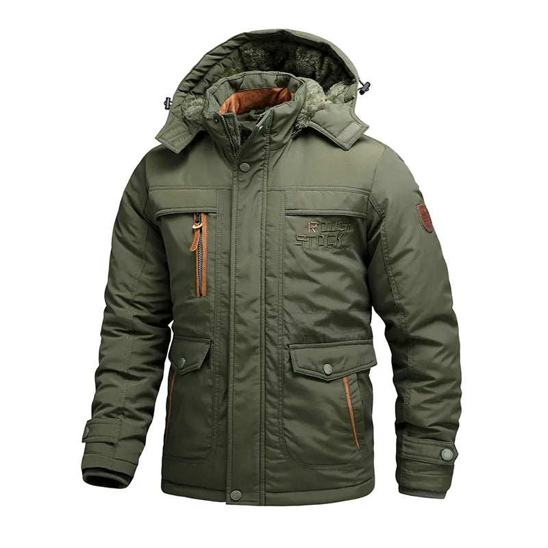 Men's Winter Jacket - Windproof and Insulated - Hood and Multiple Pockets - Adjustable Cuffs