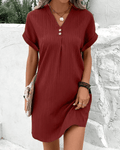 Women's Dress – Short Length – Relaxed Fit – V-Neck with Buttons – Light and Comfortable