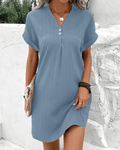 Women's Dress – Short Length – Relaxed Fit – V-Neck with Buttons – Light and Comfortable