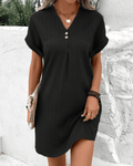 Women's Dress – Short Length – Relaxed Fit – V-Neck with Buttons – Light and Comfortable