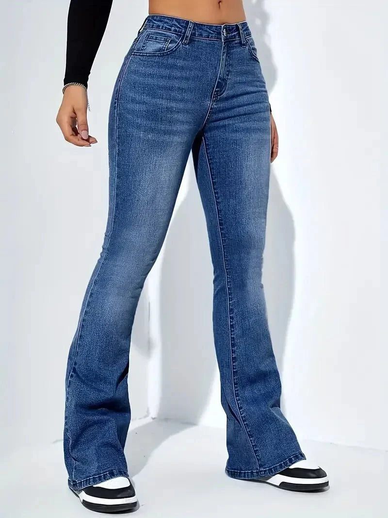 Women's Jeans - High Waist - Flared Fit - 5-Pocket Design in Denim
