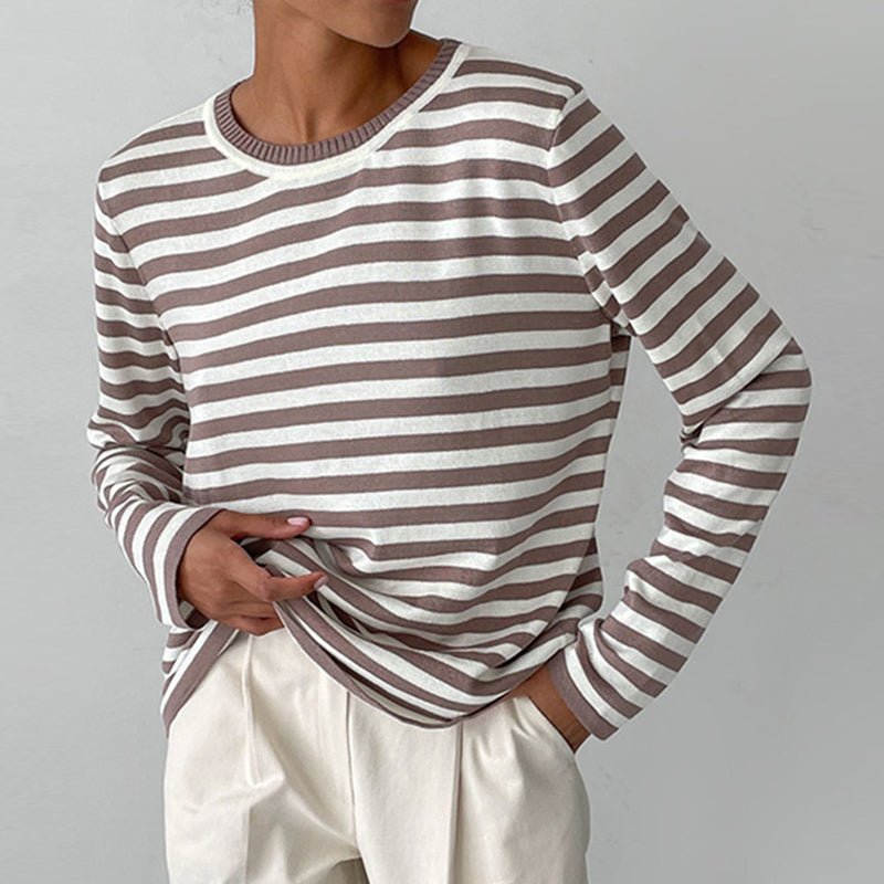 Herre Langærmet T-shirt – Blødt Stof – Regular Fit – Stribet – Rund Hals