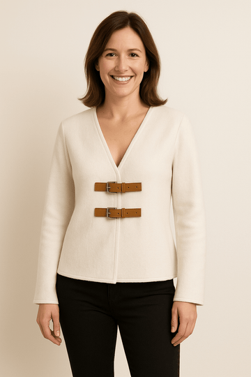 Tailored V-Neck Buckle Closure Blazer
