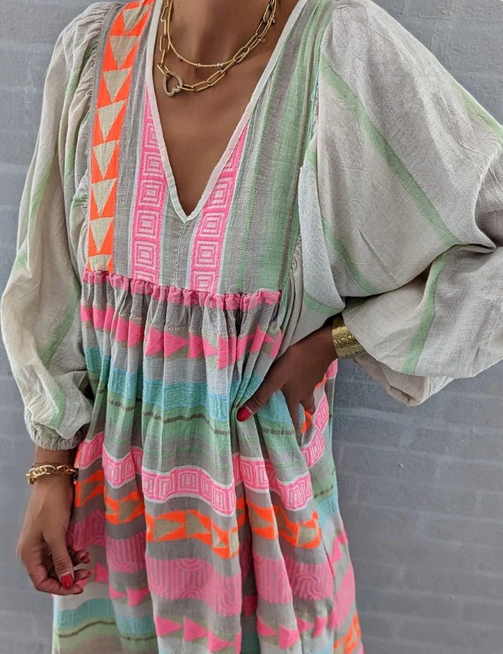 Women's Maxi Dress – Bohemian Style – Loose Fit – Long Sleeves – Lightweight Breathable Fabric