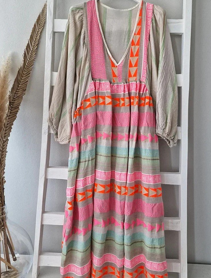 Women's Maxi Dress – Bohemian Style – Loose Fit – Long Sleeves – Lightweight Breathable Fabric