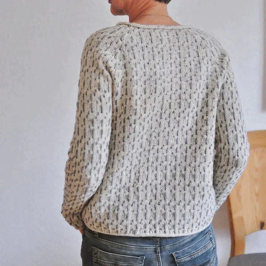 Women's Knit Sweater – Wool Blend – Relaxed Fit – Textured Knit with Pattern – Round Neck
