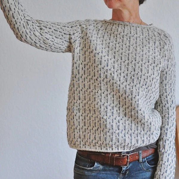 Women's Knit Sweater – Wool Blend – Relaxed Fit – Textured Knit with Pattern – Round Neck